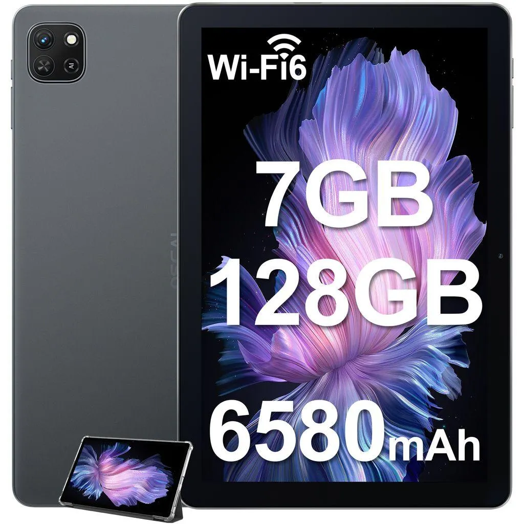 OSCAL Pad 70 Tablet 10 Zoll mit Hülle, 7GB RAM+128GB ROM(erweiterbar), 6580mAh Akku, 13MP Kamera, HD IPS-Bildschirm, 2.4G/5G WiFi, Bluetooth 5.0, Grau