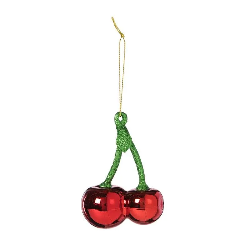 Kersthanger kersen - groen/rood - 9x6.5x3.8 cm