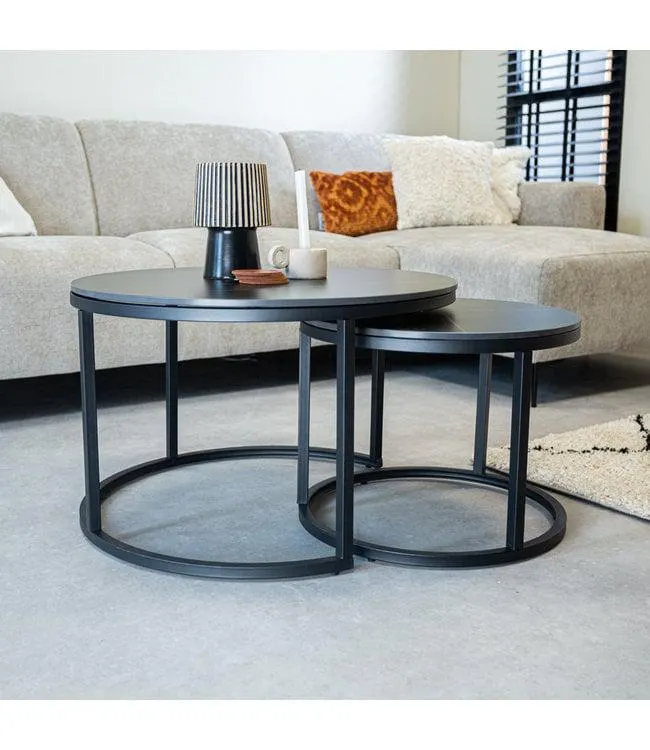 Salontafel set van 2 Trevor marmer zwart rond
