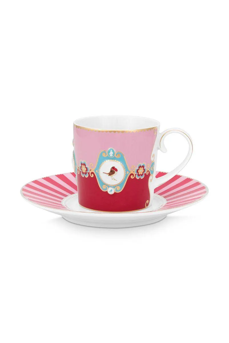 Love Birds Cappuccino Kop & Schotel Rood/Roze