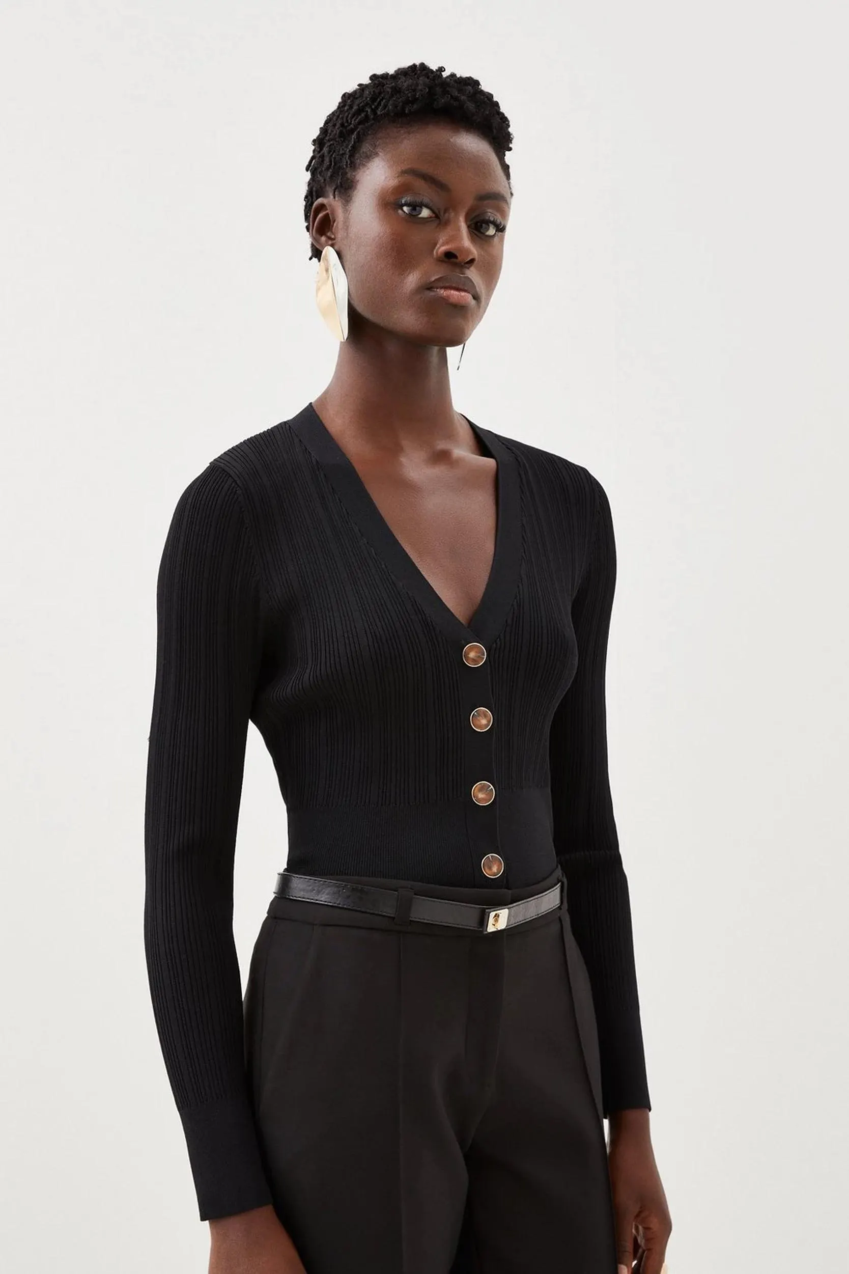 Viscose Blend Rib Knit Cropped Cardigan