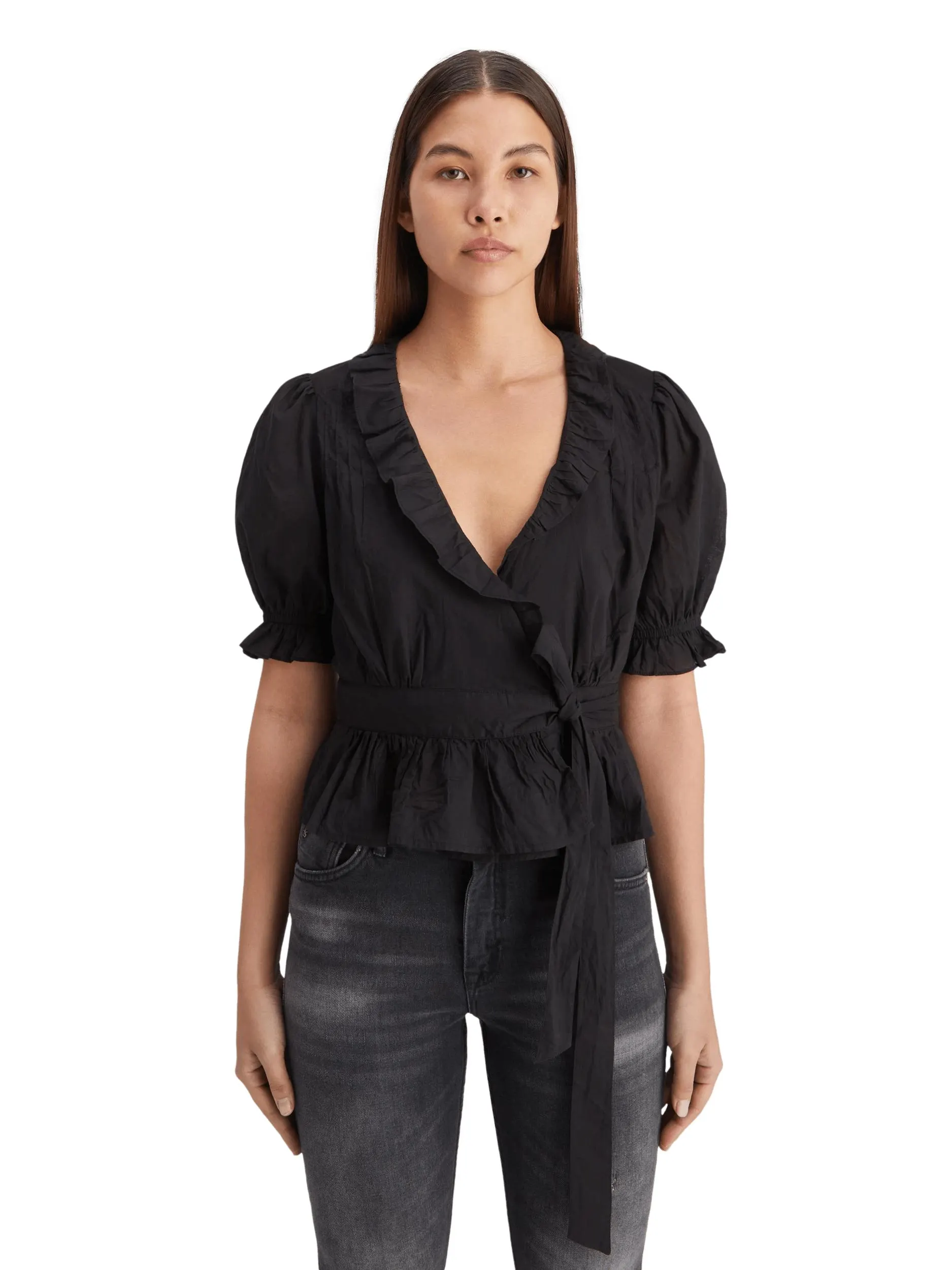 Wrap top with ruffle detail
