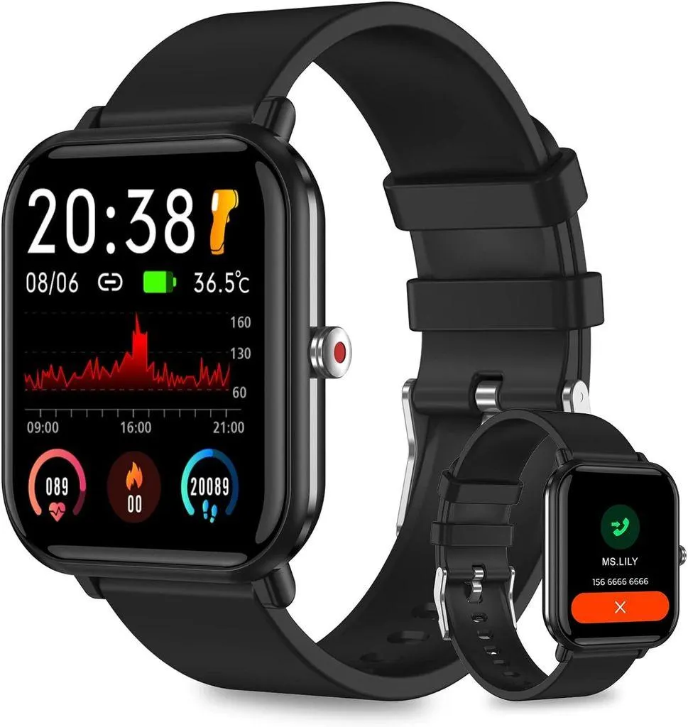 Smartwatch Herren Damen, IP68 Wasserdicht, 1,7" Smart Watch mit Schrittzähler Herzfrequenz Blutsauerstoff Blutdruck Temperatur Pulsuhr für Android iOS