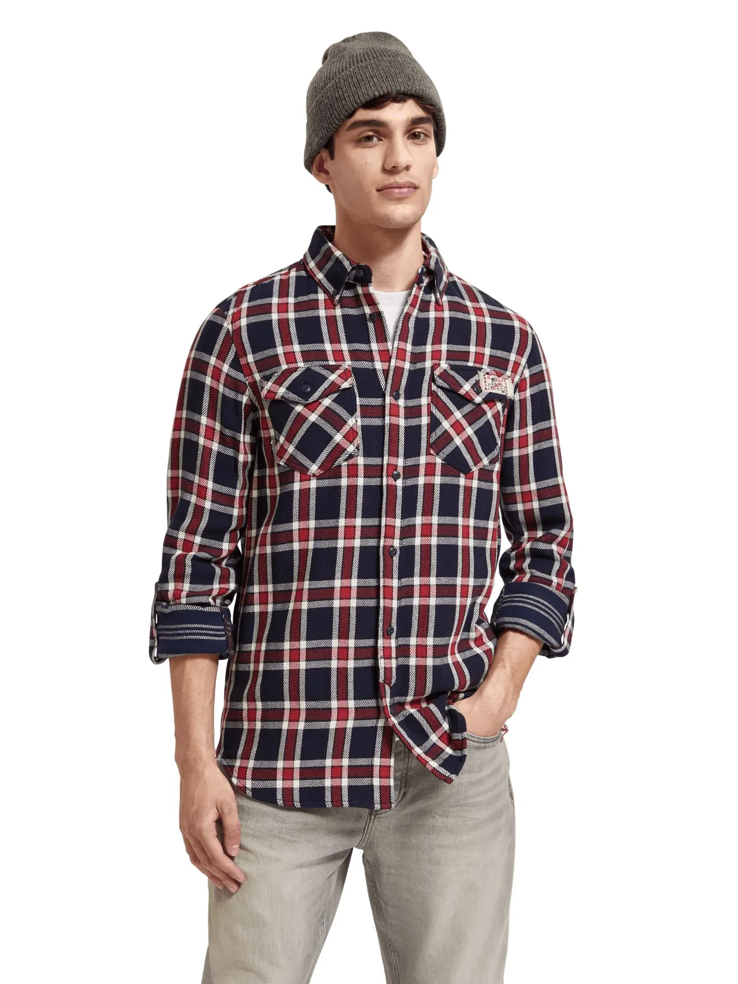 Double-face twill check shirt
