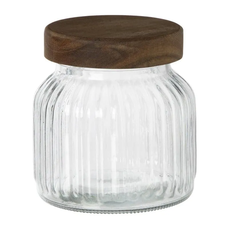 Voorraadpot ribbel met acacia deksel - ø11x12 cm