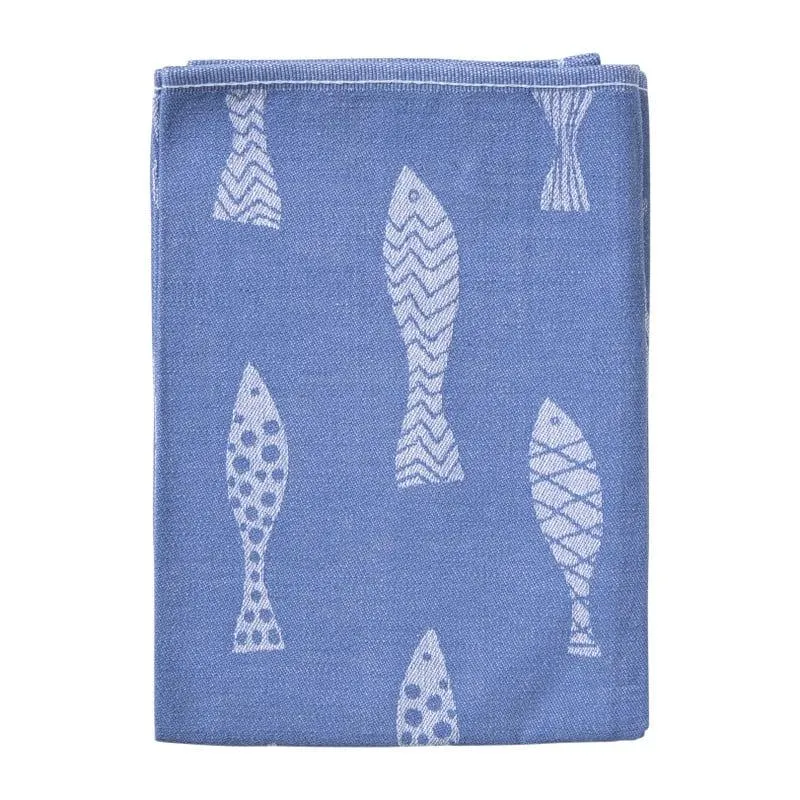 Theedoek vissen - blauw/wit - 50x70 cm