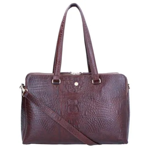 Laptoptas / Aktetas / Werktas Dames 15.6 Inch Leer Crocoprint Charlotte Bruin