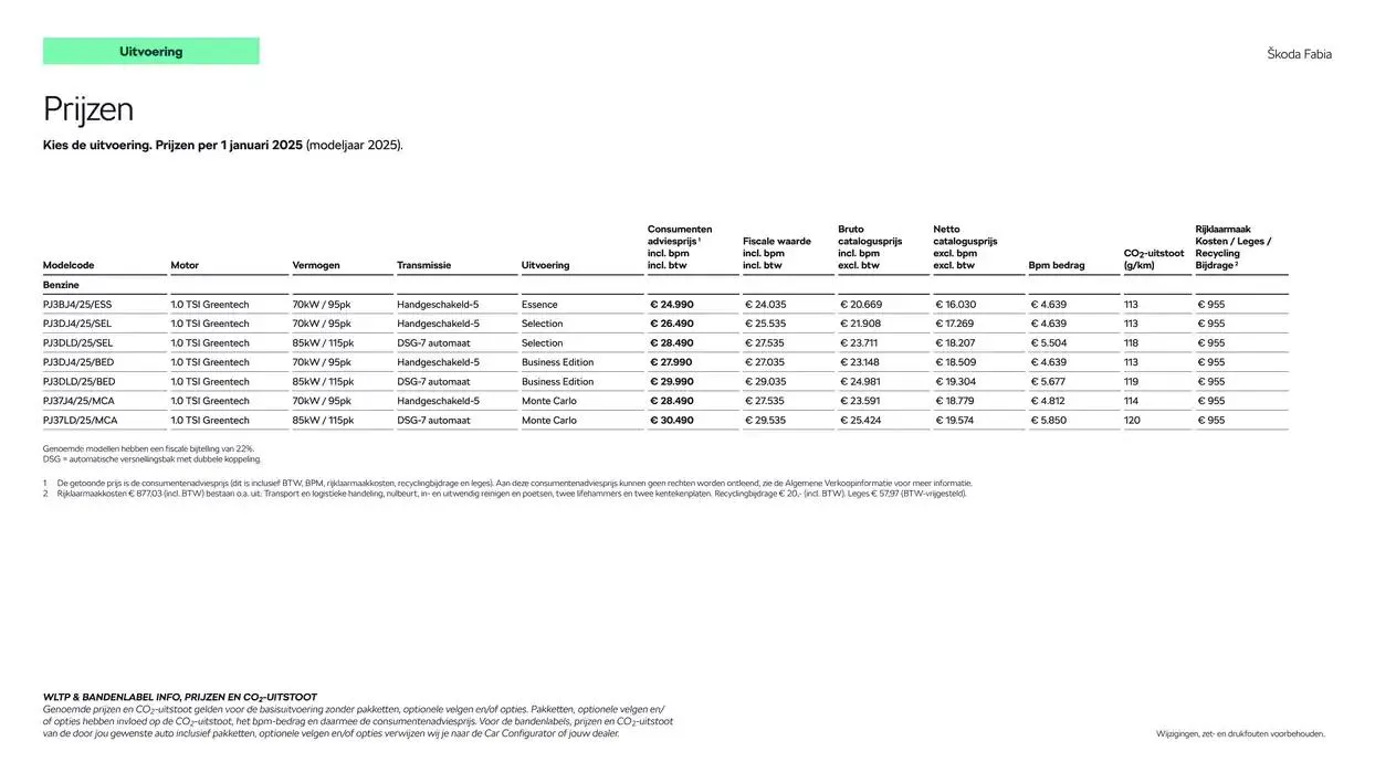Škoda Fabia prijslijst per 25 november 2024 van 17 december tot 17 december 2025 - Folder pagina 4