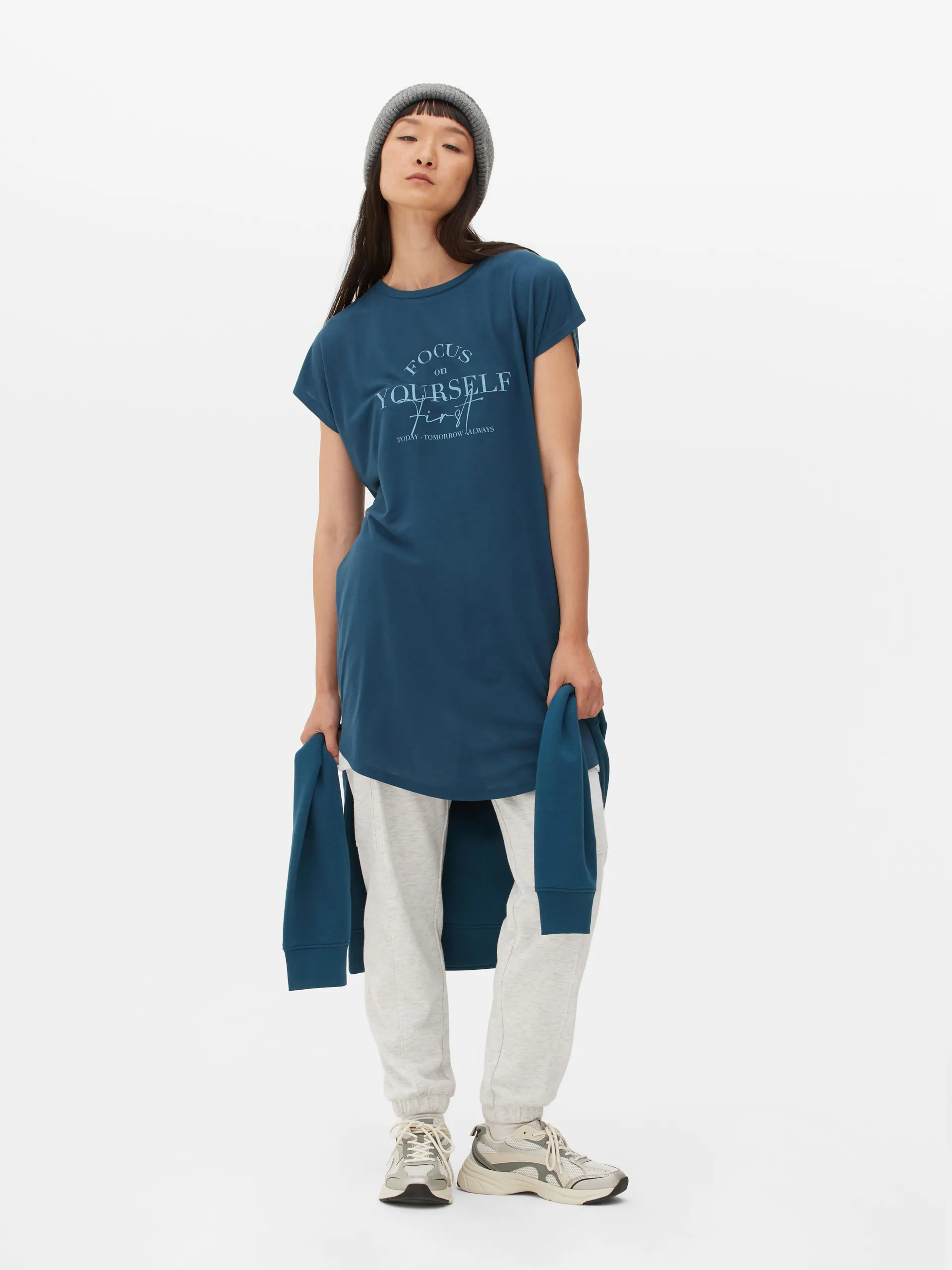 Lang T-shirt met print en korte mouwen