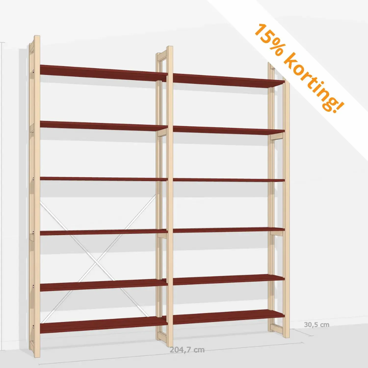 Moderne boekenkast in Blank Gelakt & Castagne – nu 15% korting!
