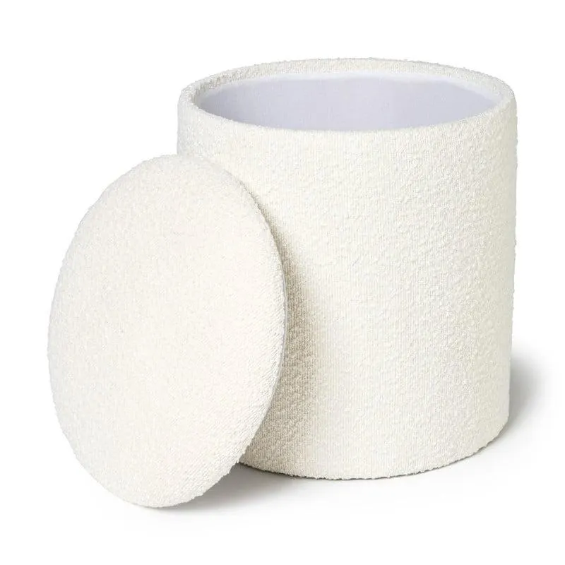 Boucle poef Troyes met opbergruimte - wit - ø35x40 cm