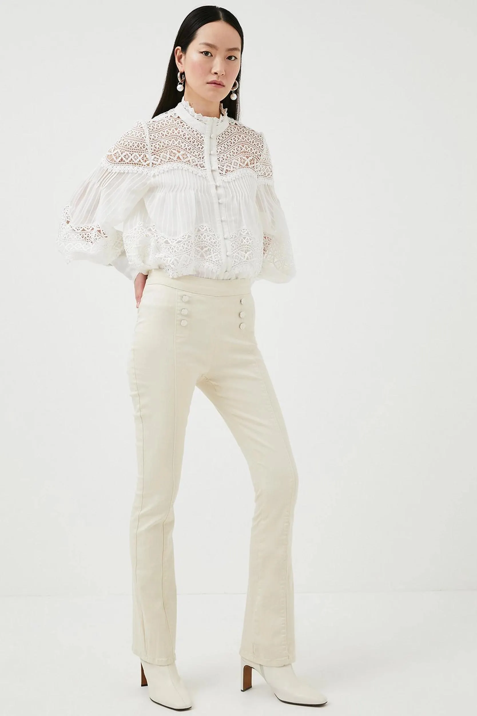 Mid Rise Kickflare Button Detail Jeans