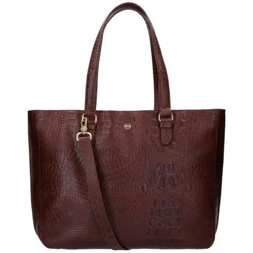 FMME Laptoptas / Aktetas / Werktas Dames 15.6 Inch Leer Crocoprint Caithy Bruin