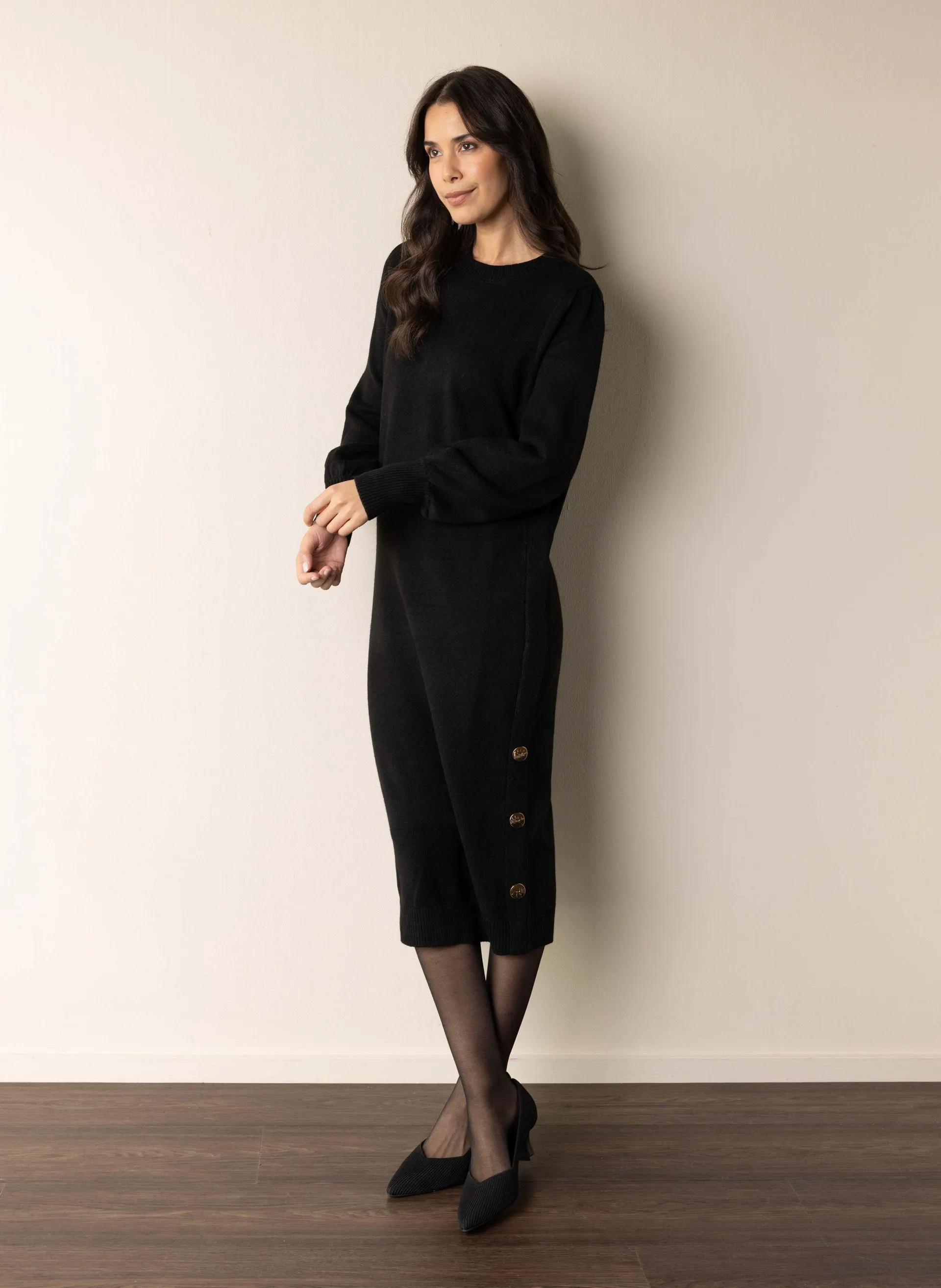 Zwarte gebreide midi jurk