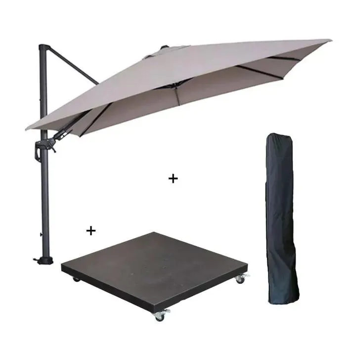 Hawaii zweefparasol 300x300 cm donker grijs/zand incl. 90 kg black polish voet en parasolhoes