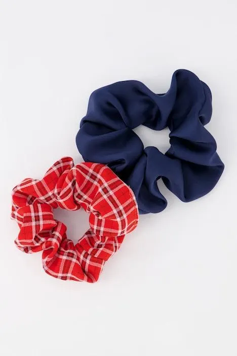 Chouchou, lot de 2, uni, carreaux