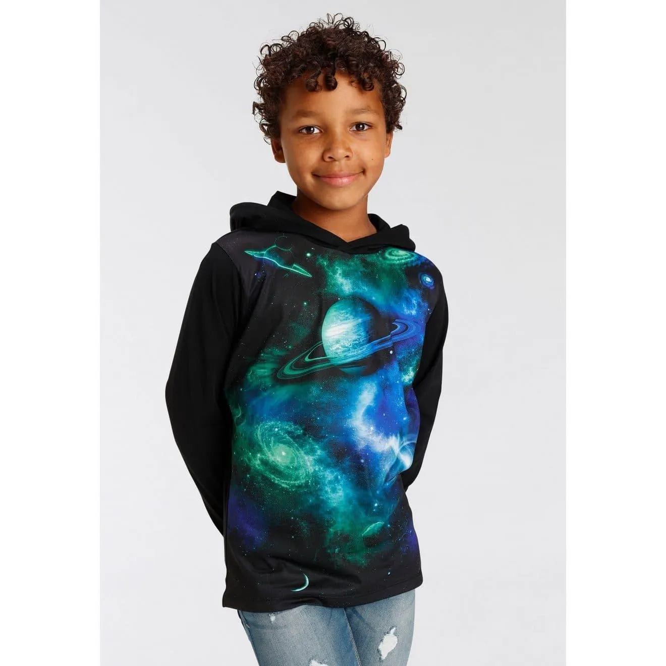 KIDSWORLD Capuchonshirt UNIVERSUM Lange mouwen, basic pasvorm, met trendy print, van jersey stof
