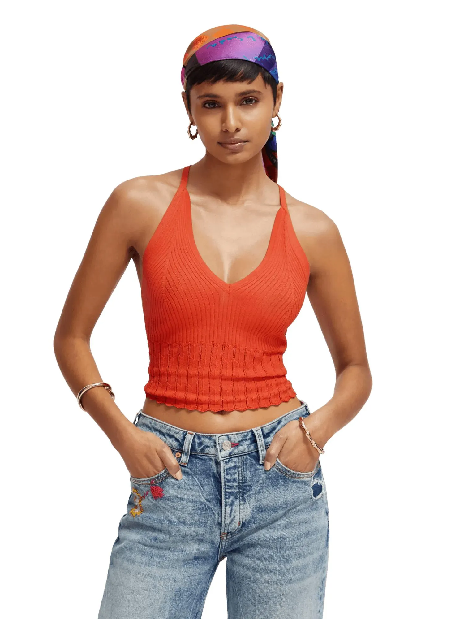 V-neck pointelle tank top