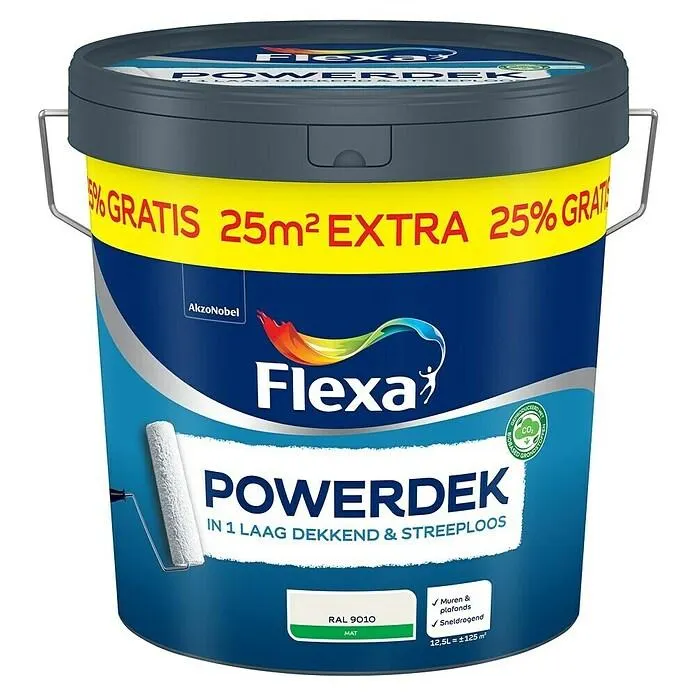 Flexa Powerdek Muurverf Muren & Plafonds Wit RAL 9010 10L +25%