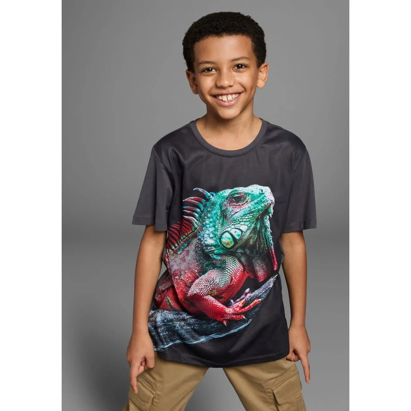 KIDSWORLD T-shirt Fotoprint: LITTLE LIZARD Korte mouwen, basic pasvorm, met stijlvolle print, ronde hals