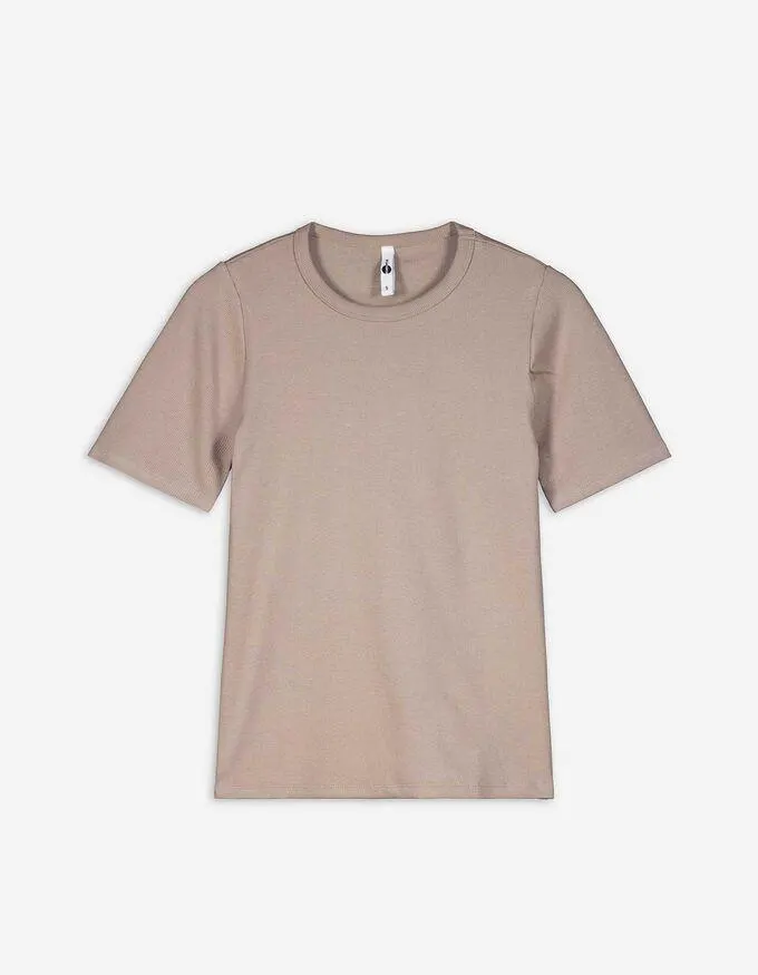 T-shirt - Geribde structuur - beige