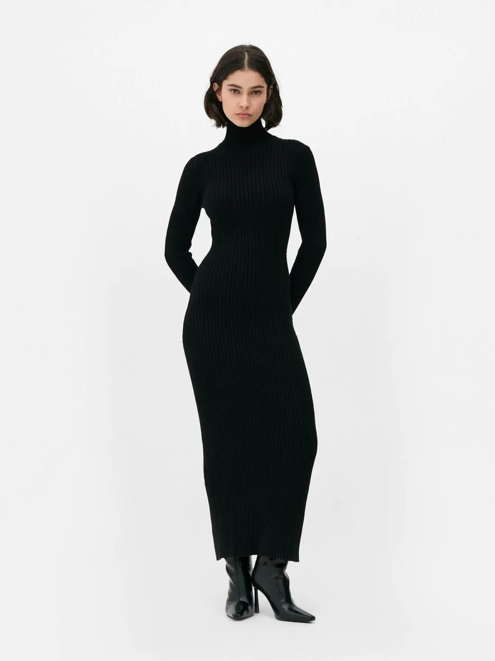 Geripptes Rollkragen-Maxikleid