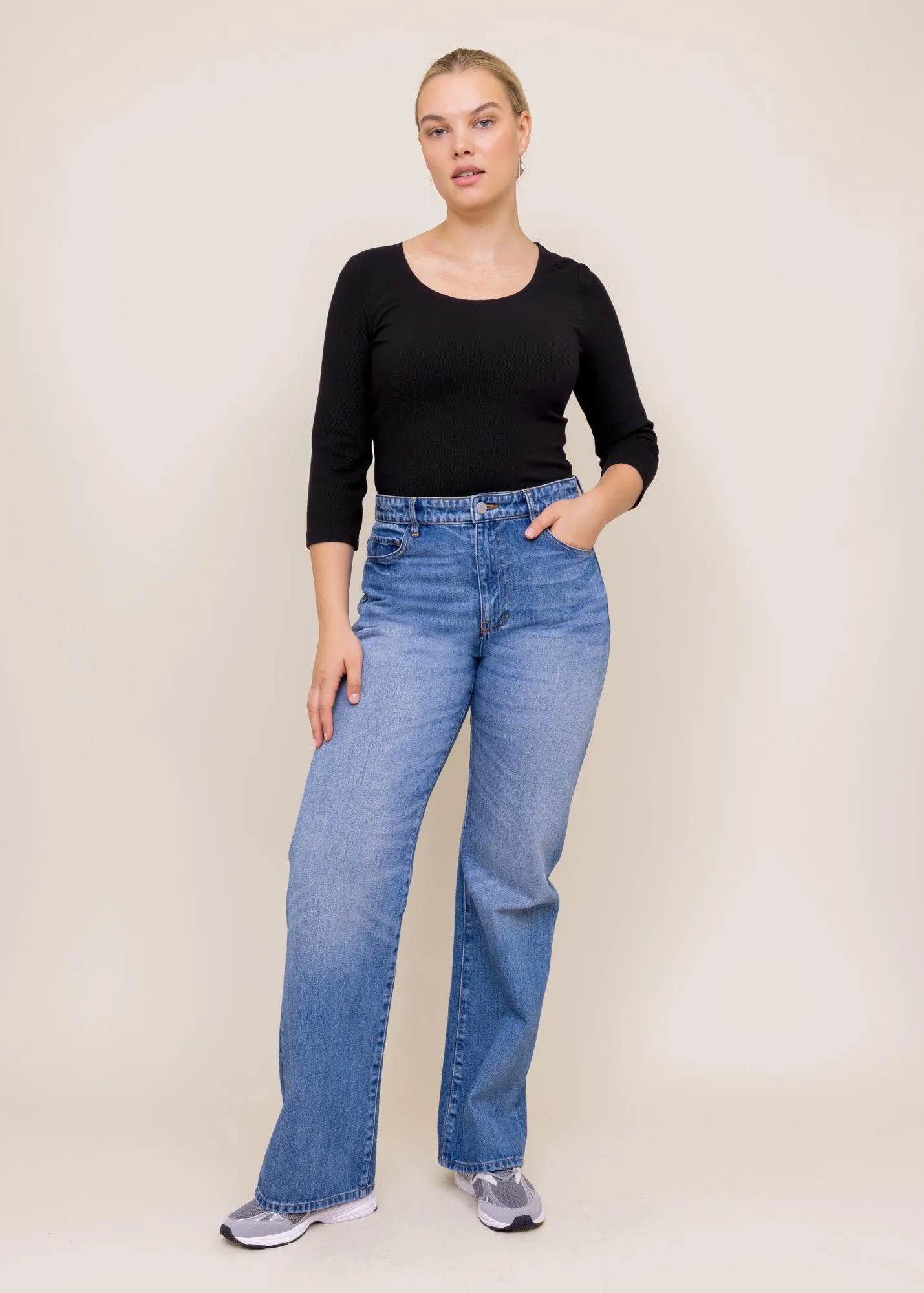 Rib top met 3/4 mouw