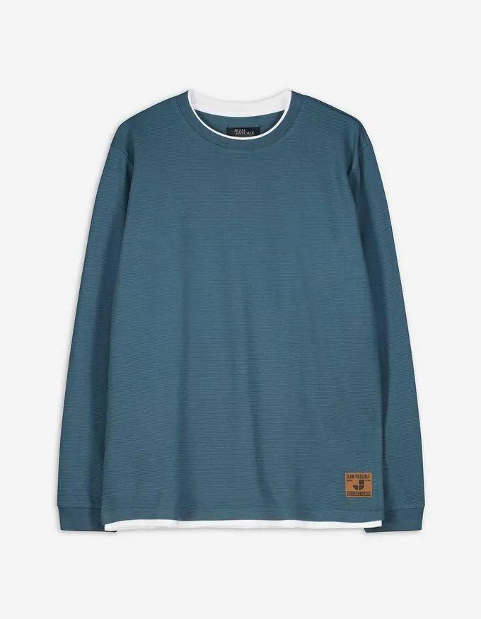 Tričko s dlouhým rukávem - Dvouvrstvý vzhled - tyrkysova