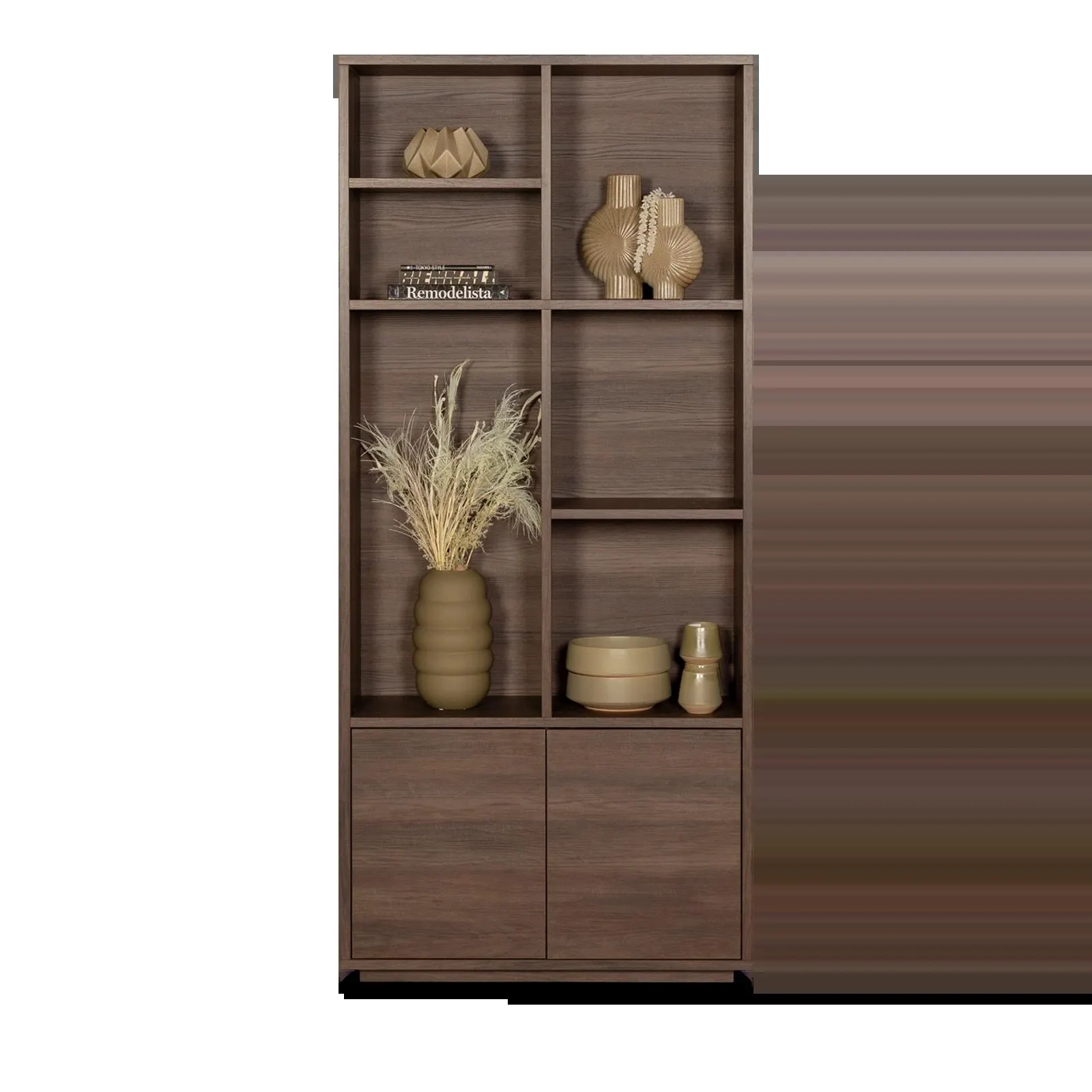 Wandmeubel (2 deuren/ 6 open vak) Blackburn - Dark Almond