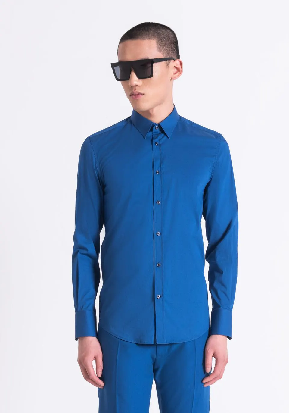 "MILANO" SUPER SLIM FIT SHIRT IN ELASTIC COTTON POPLIN