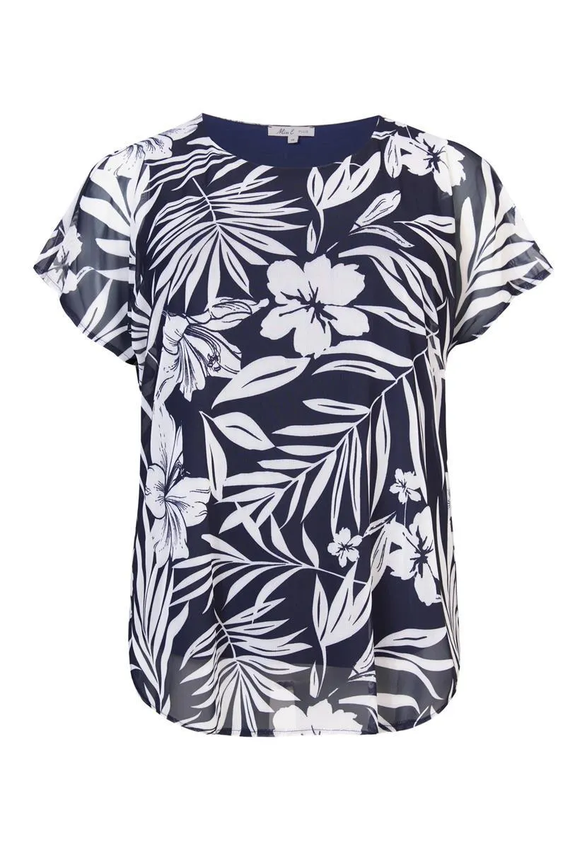 Top print korte mouw blauw