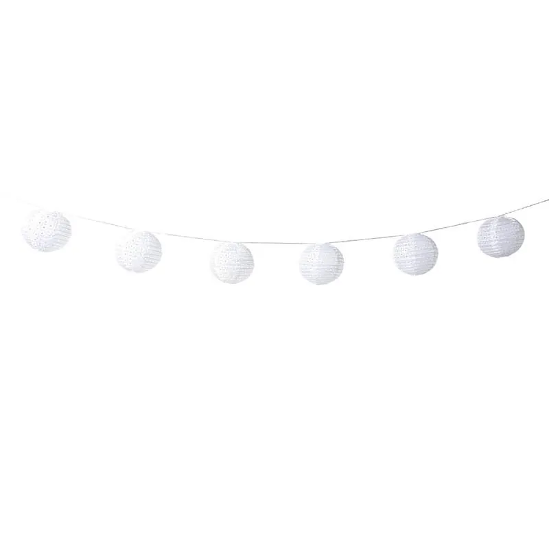 Slinger met 9 solar barok lampionnen - wit - 440 cm