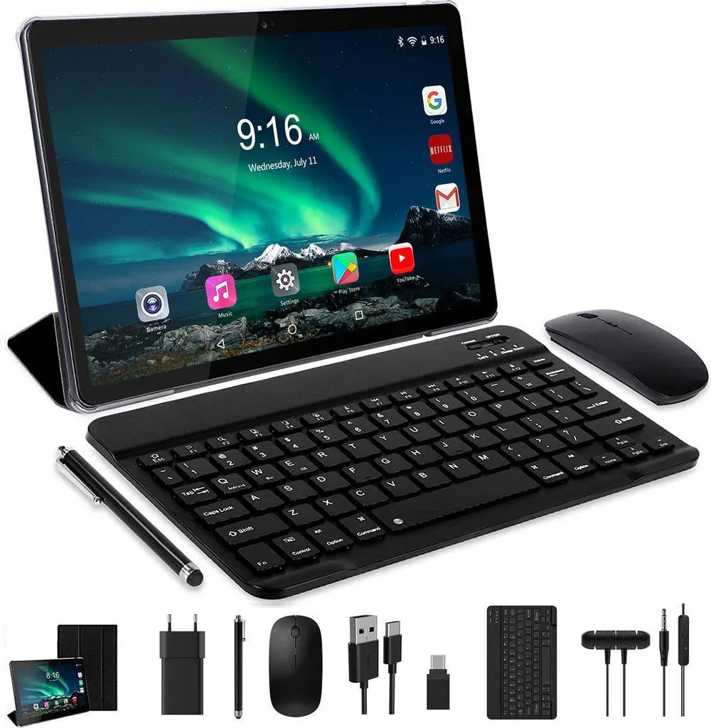 TOSCIDO Tablets 10 Zoll mit Tastatur und Maus, Android 13.0, 36GB+128GB(1TB TF), Octa-Core, 5G WIFI/Bluetooth 5.0, GPS, Type-C/SD, Farbe: Grau