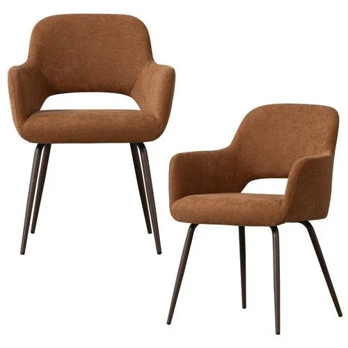 WOOOD eetkamerstoelen Jenny - Geweven Stof - Bruin - Set van 2