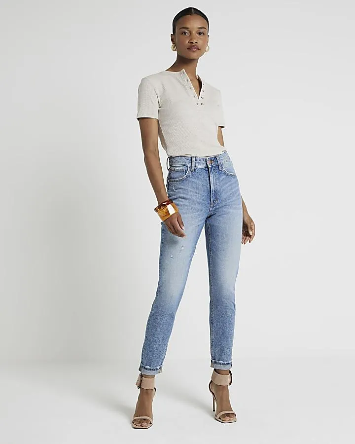 Blue high waisted bum sculpt mom fit jeans
