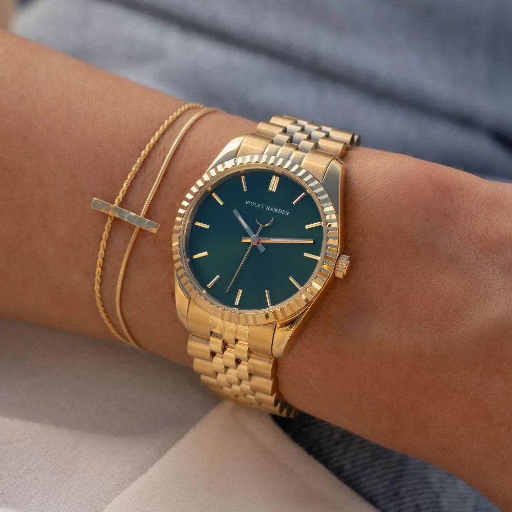 Sunrise Rond Dames Horloge Goudkleurig en Groen VH08013