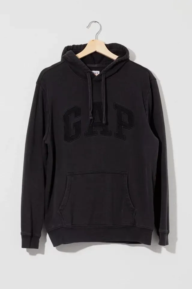 Vintage Y2K Distressed GAP Spell Out Black Hoodie Pullover Sweatshirt
