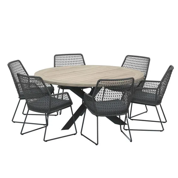 Babilonia tuinset 7-delig grijs - Louvre tuintafel Ø160 cm