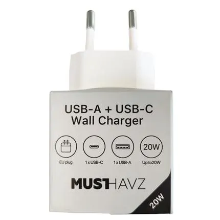 Musthavz thuislader USB-A+USB-C Wit