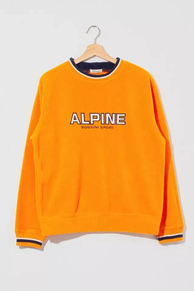 Vintage 1990s Alpine Embroidered Spell Out Orange Crewneck Fleece