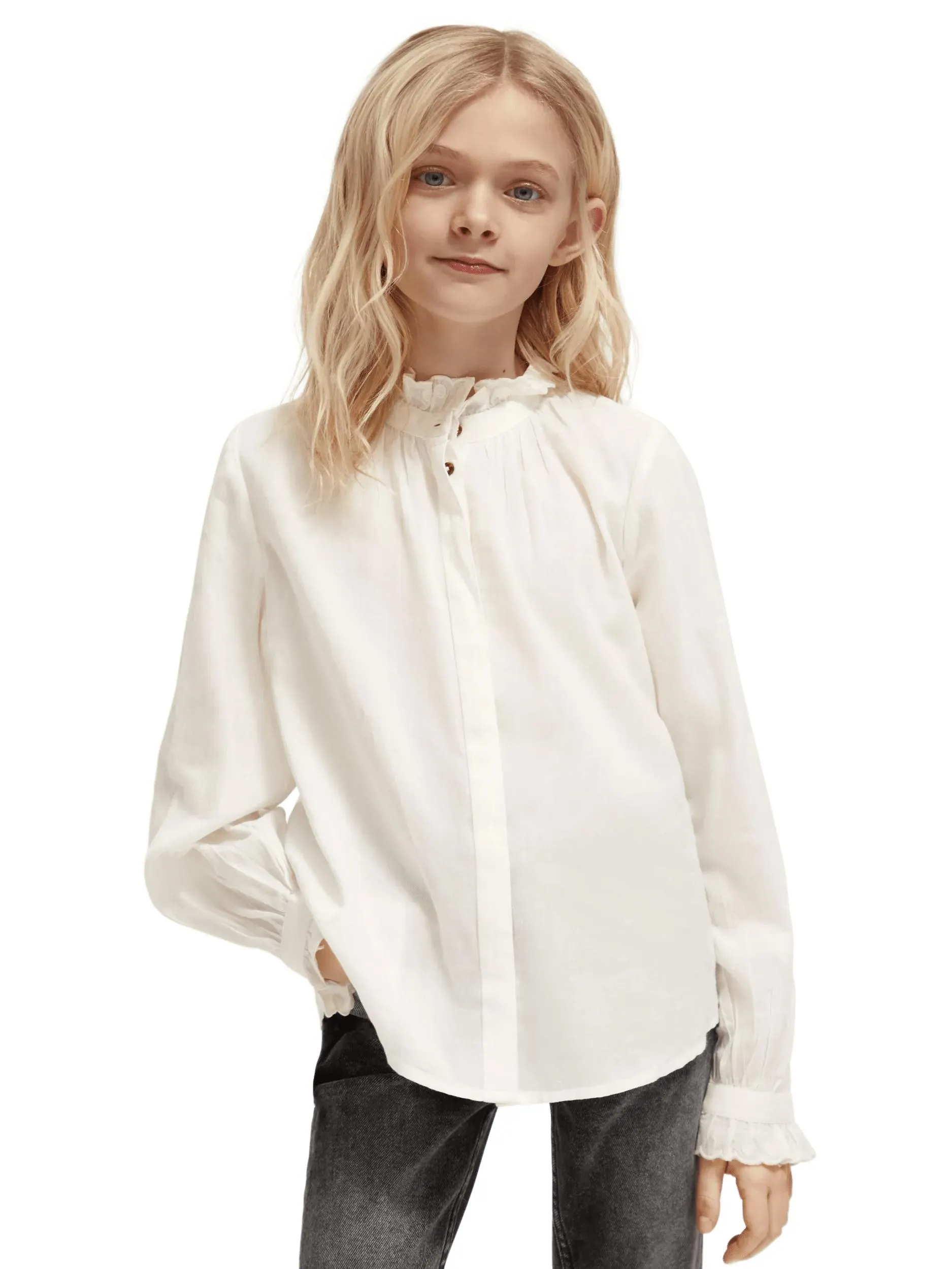 Ruffled long-sleeved blouse