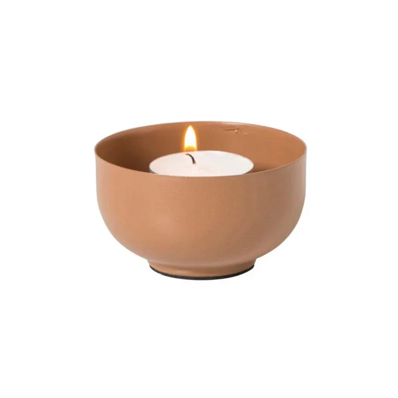 Waxinelichthouder laag - bruin - ø8x4.5 cm