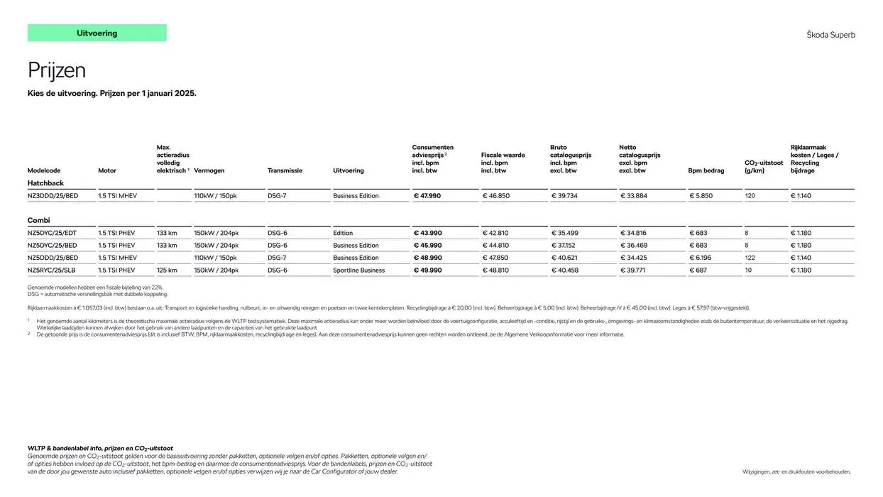 Škoda Superb (Combi) Prijslijst per 4 juli 2024 van 10 december tot 10 december 2025 - Folder pagina 4