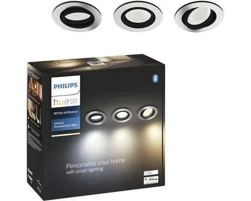 PHILIPS Hue White Ambiance LED inbouwspot Milliskin Ø 90 mm wit, 3 stuks