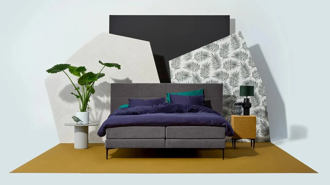 Boxspring Blocks vlak met gestoffeerd matras