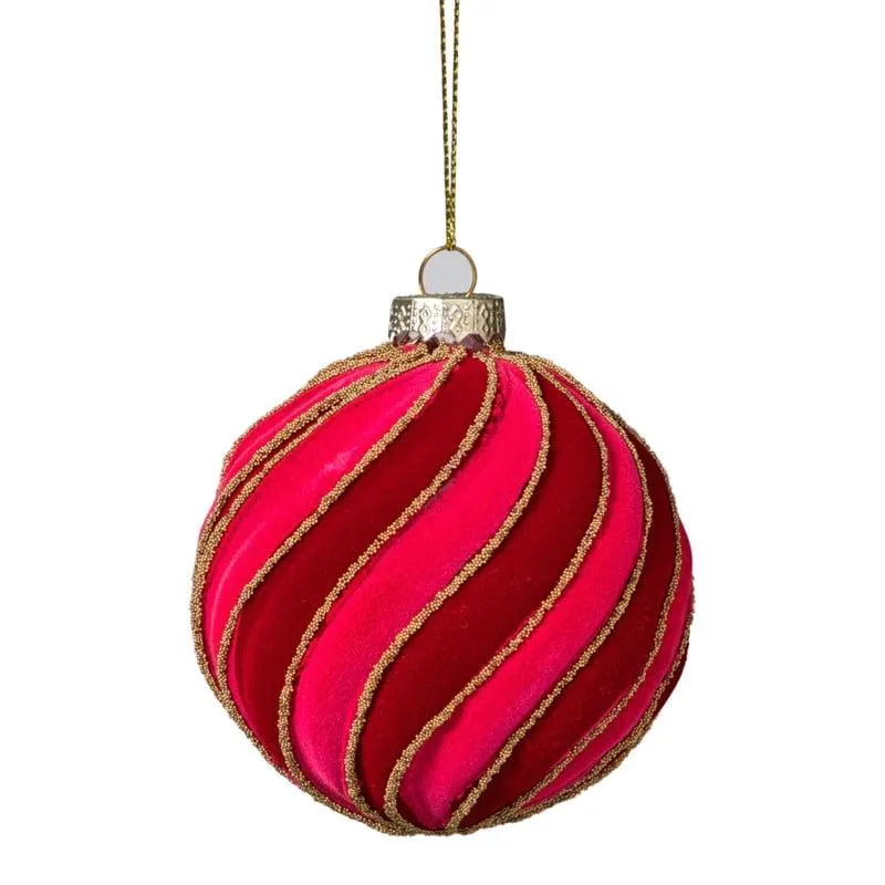 Kerstbal swirl velvet - paars/roze