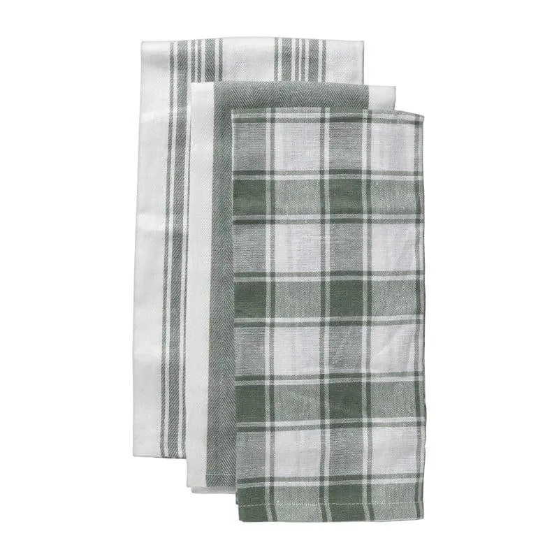 Theedoeken set van 3 - groen/wit - 45x65 cm