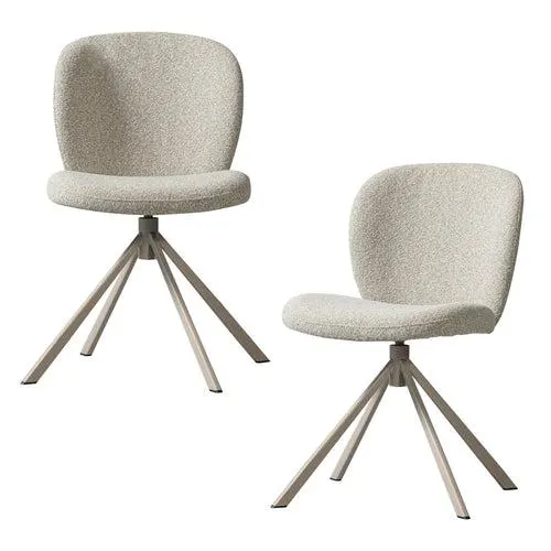 WOOOD eetkamerstoelen Femke - Bouclé - Naturel - Set van 2