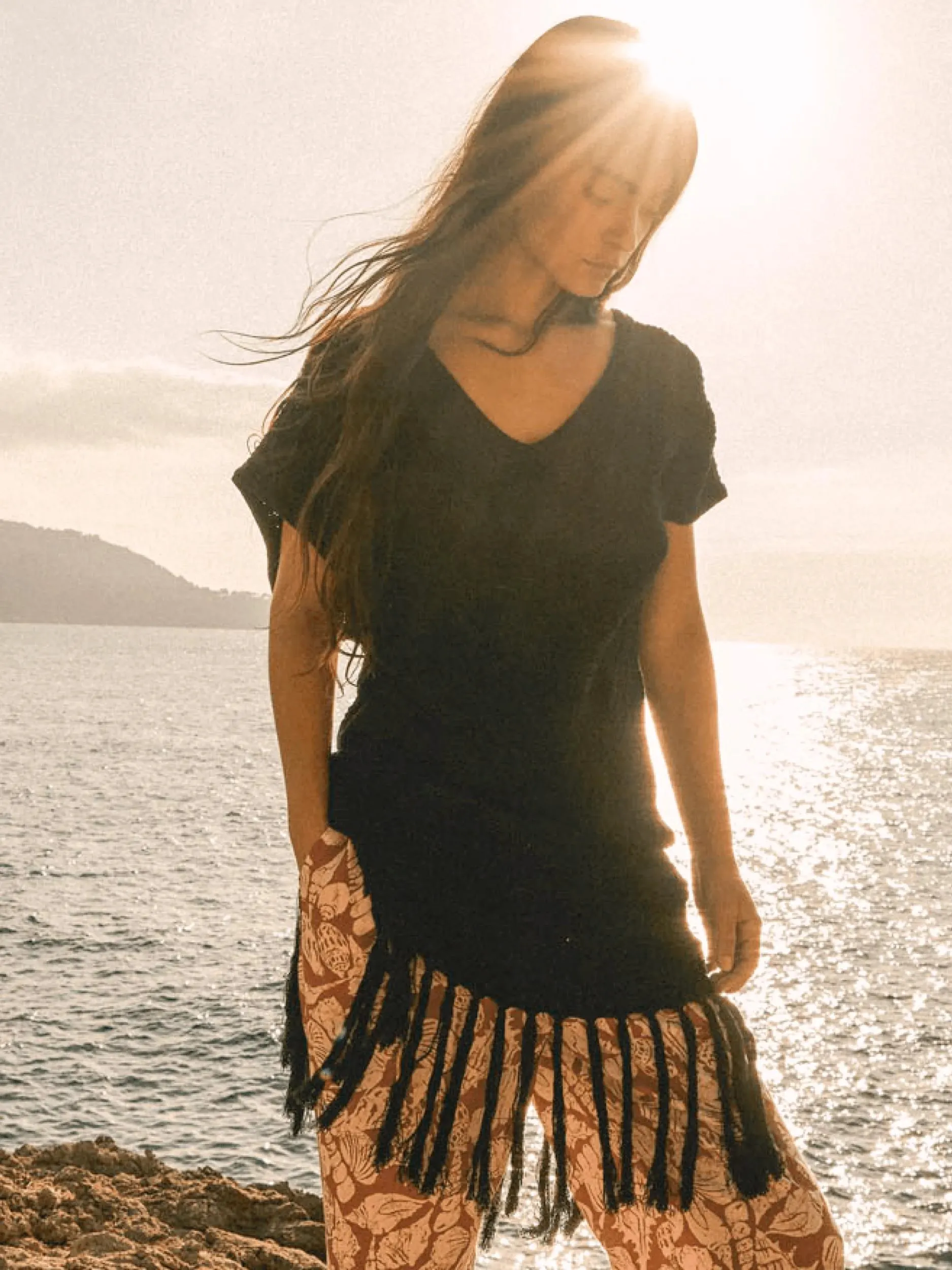 Midi-jurk van pointelletricot met franjes