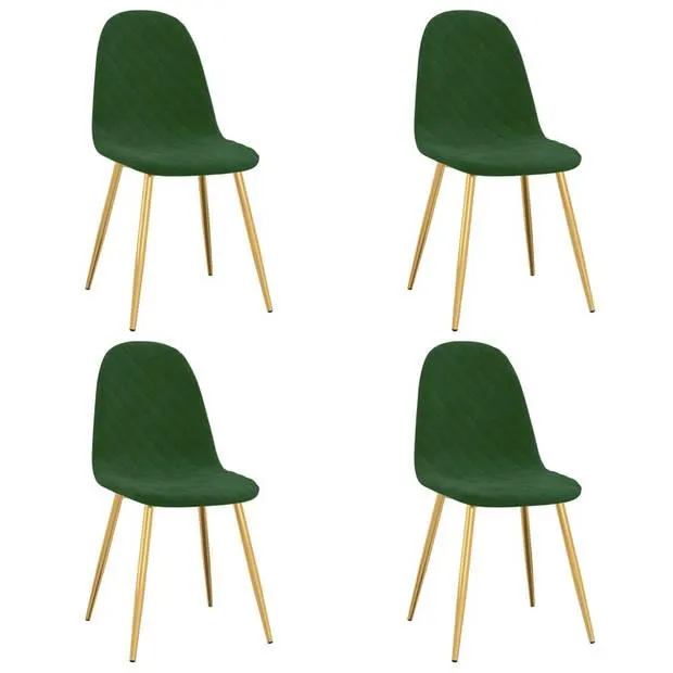 The Living Store Eetkamerstoelen - Donkergroen fluweel - Schuim gevulde zitting en rugleuning - Goudverchroomde poten -